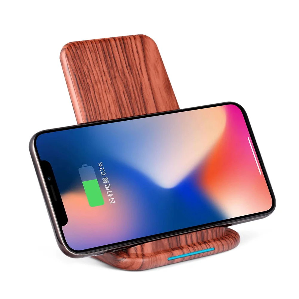 10W QI стандарт Apple/Android беспроводное быстрое зарядное устройство, мобильное вертикальное деревянное Беспроводное зарядное устройство