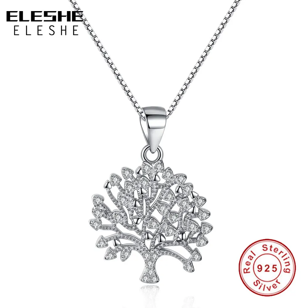 ELESHE винтажное 925 пробы Серебряное семейное древо жизни Кристальное ожерелье с подвеской женское ожерелье с длинной цепью модное ювелирное изделие