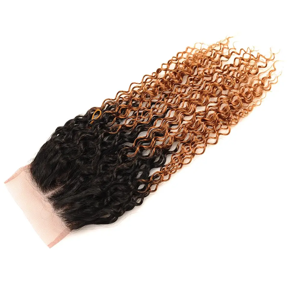 Pinshair Ombre блондинка 1B 30 Джерри вьющиеся волосы 3 Связки с закрытием Малайзии человеческих волос Weave Связки с закрытием Nonremy волос