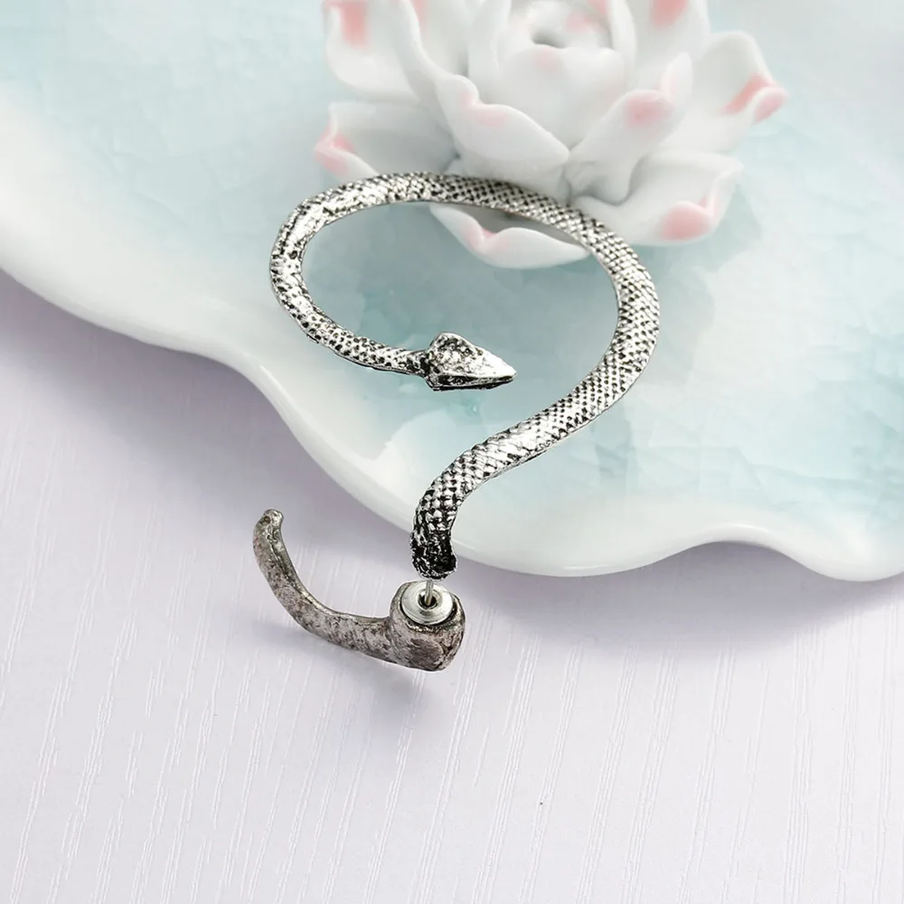 Модные серьги каффы Пиджаки для левого уха змея античный Серебристый цвет с