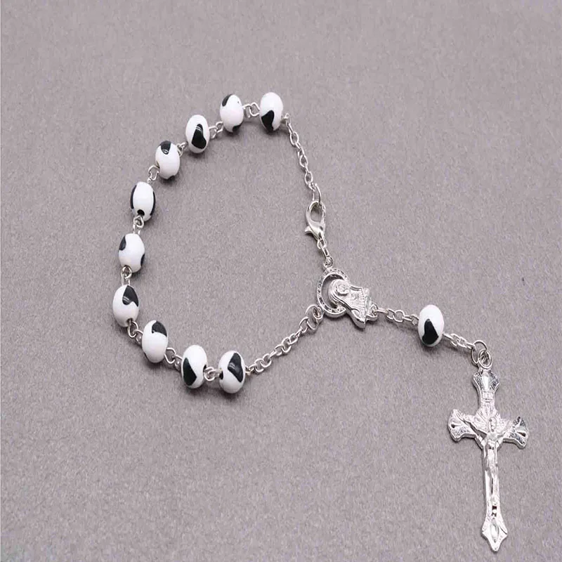 Браслет из 8 мм Love Beads Cross Rosary браслет Christ Jesus Подвеска Центр Марии и перекрестный