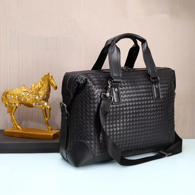 Kaisiludi leather woven men's bag handbag cowhide computer bag large-capacity briefcase men's and women's oblique span bag fashi