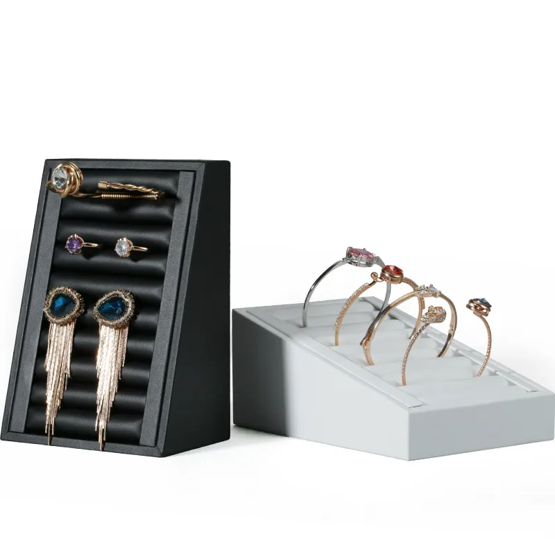 Черный или белый эластичный ПУ кожаный браслет кольцо лоток ювелирных изделий