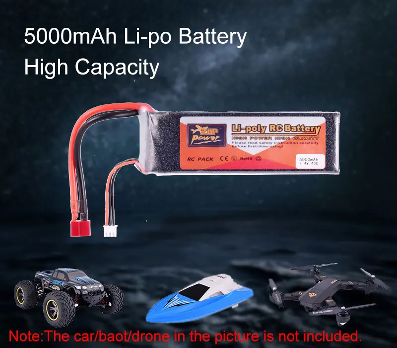 ZOP power 7,4 V 5000mAh 40C 2S Lipo батарея T Plug аккумуляторная батарея для радиоуправляемого гоночного дрона квадрокоптера вертолета автомобиля лодки