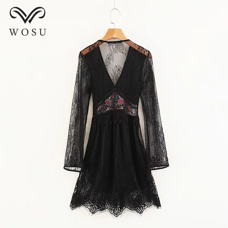 WOSU Для женщин летние кружевные платья империи с длинным рукавом платье цветочным