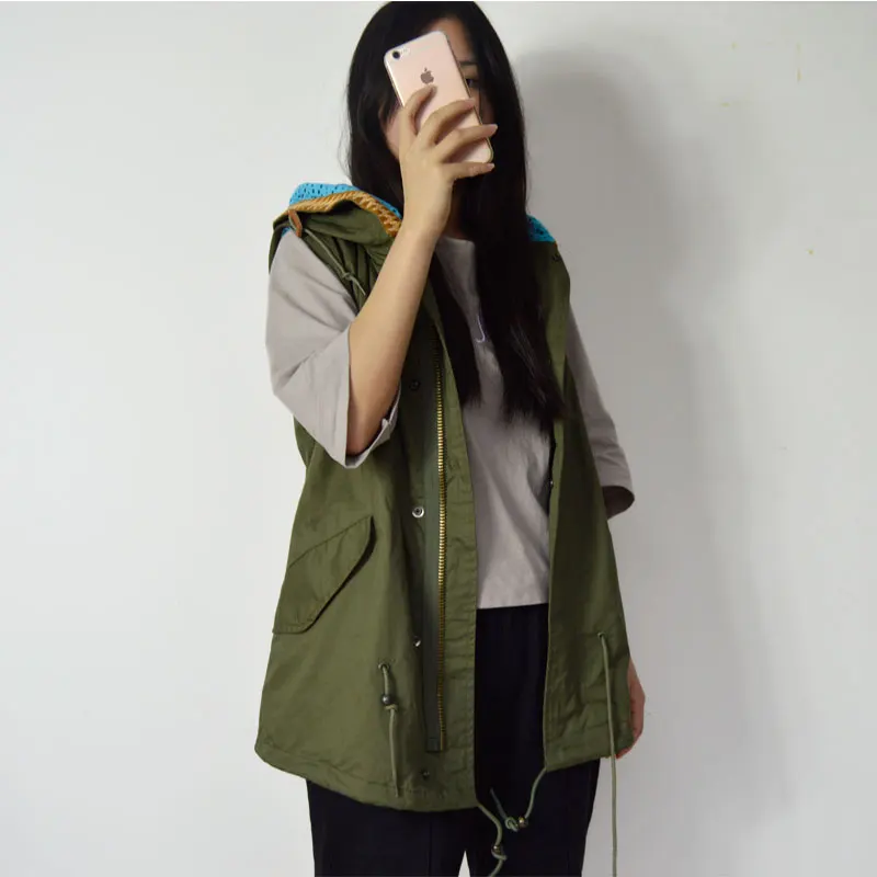 Весенние и осенние женские светло голубые полосатые Базовые Куртки|jacket parka|vest