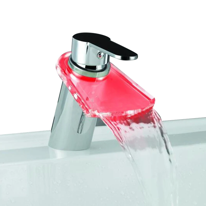 Светодиодный стеклянный смеситель водопад кран для раковины в ванную комнату