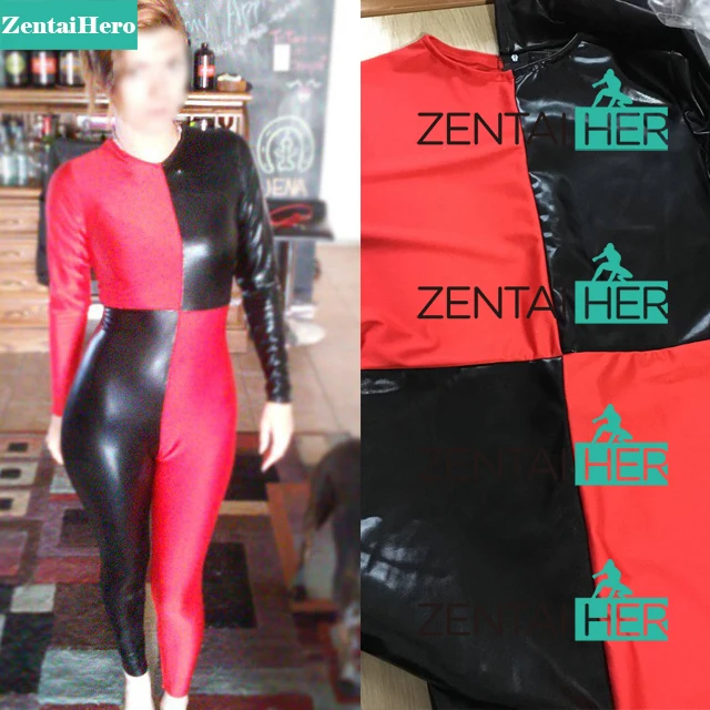 ZentaiHero сексуальная леди горячий суд Шут костюм Красный и Черный Харли Квинн