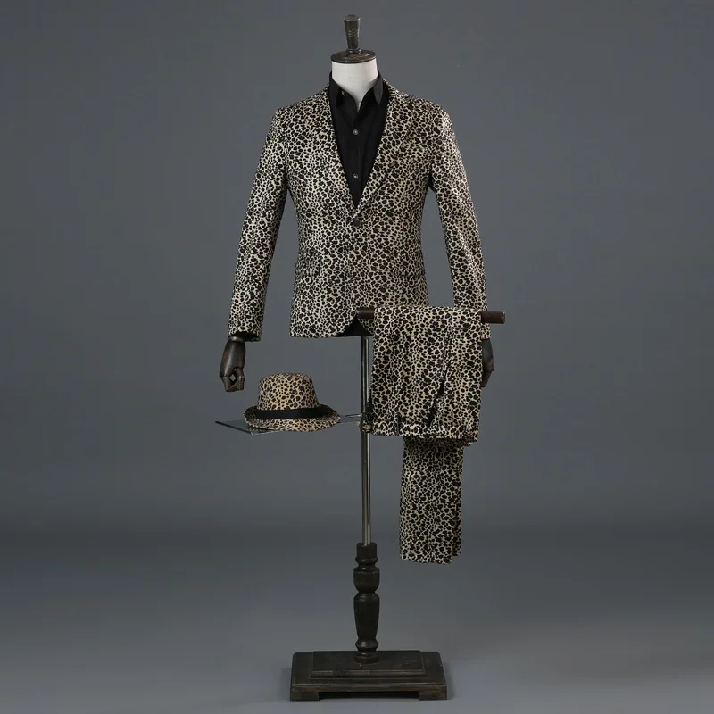 

Leopard suit bar dj male singer costumes trendy nightclub Korean version of tide men's suits Blazer