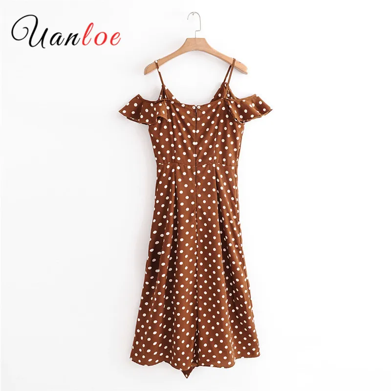 Летнее платье женское 2019 без бретелек свободное с милым точечным принтом