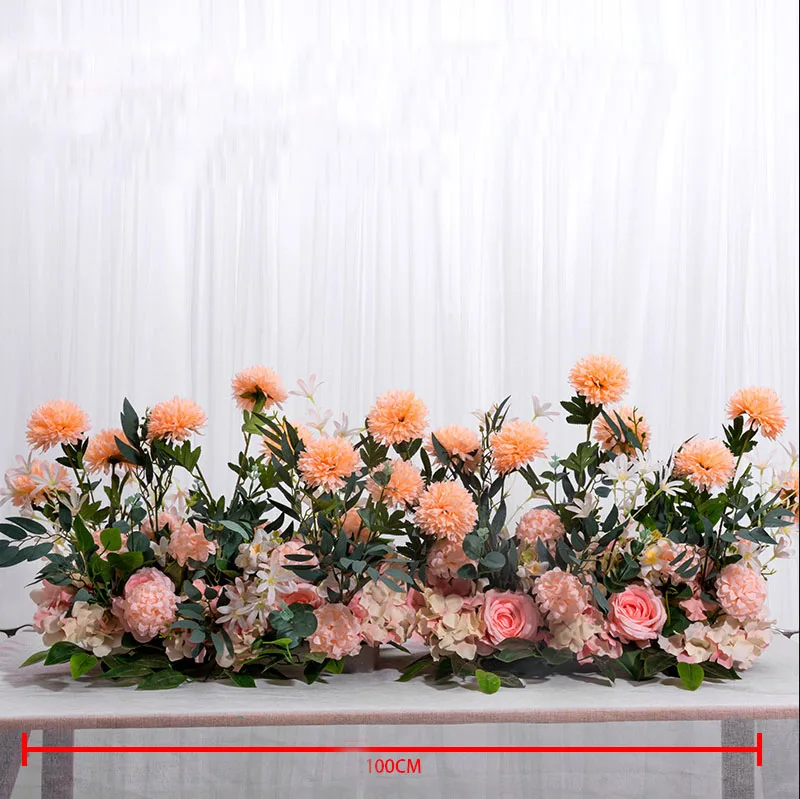 Champagne pink 100cm 50/100 см Европейский искусственный ряд цветов вечерние свадебная АРКА фон Настенный декор расположение de fleurs de mariage Роза пионы помпон - Цвет: Champagne pink 100cm