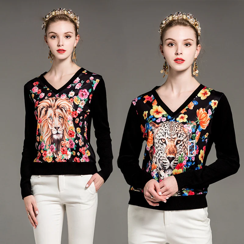 Женский дизайнерский свитер в стиле пэчворк черный шерстяной с v-образным