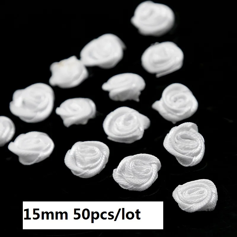 1.5cm White Шелковый 15/20/30 мм мини цветы-розочки головка атласной лентой лук Свадебные украшения искусство ремесла Сделай Сам вечерние домашней одежды Декор поставки - Цвет: 1.5cm White