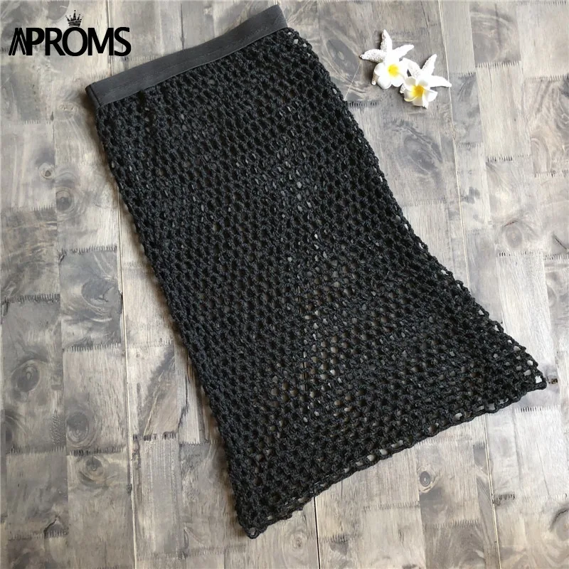 Aproms, элегантные, белые, черные, ручная работа, вязанные крючком юбки средней длины, для женщин, летние, пляжные, открытая, высокая талия, юбка, бикини, низ