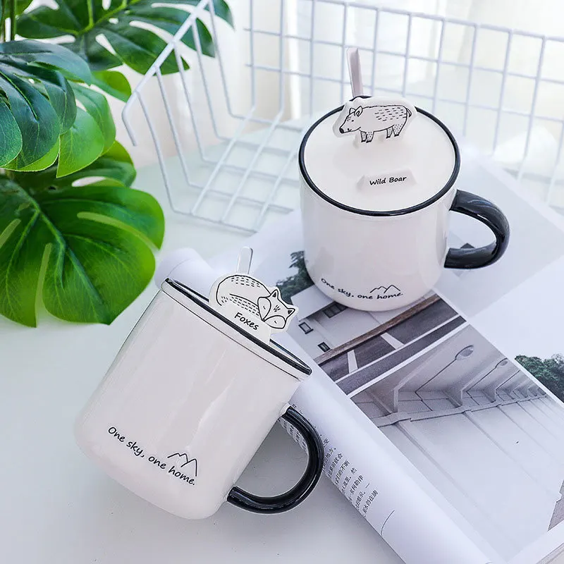 Forest Animal Ceramic Mug Creative Mobile Phone Bracket Cup With Cover Spoon New Student Water Office Gifts | Дом и сад