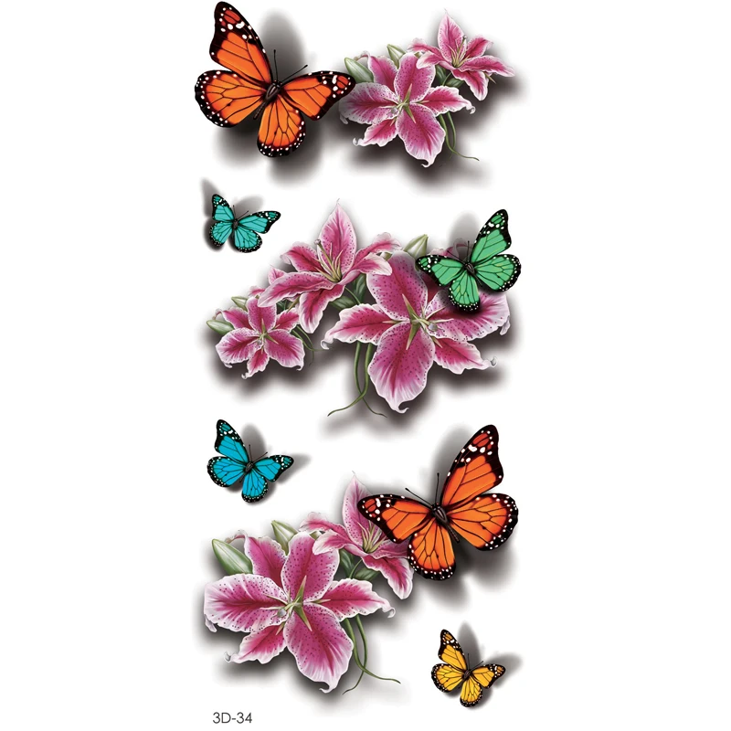 

5pcs 3D Butterfly Peony Waterproof Temporary Tattoos Stickers Body Art Glitter Removal Fake Body Painting