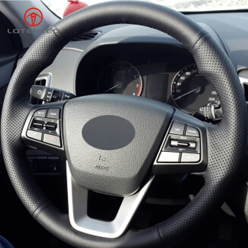 Lqtenleo черного цвета из натуральной кожи чехол рулевого колеса автомобиля для hyundai ix25- ix35 Creta- Elantra