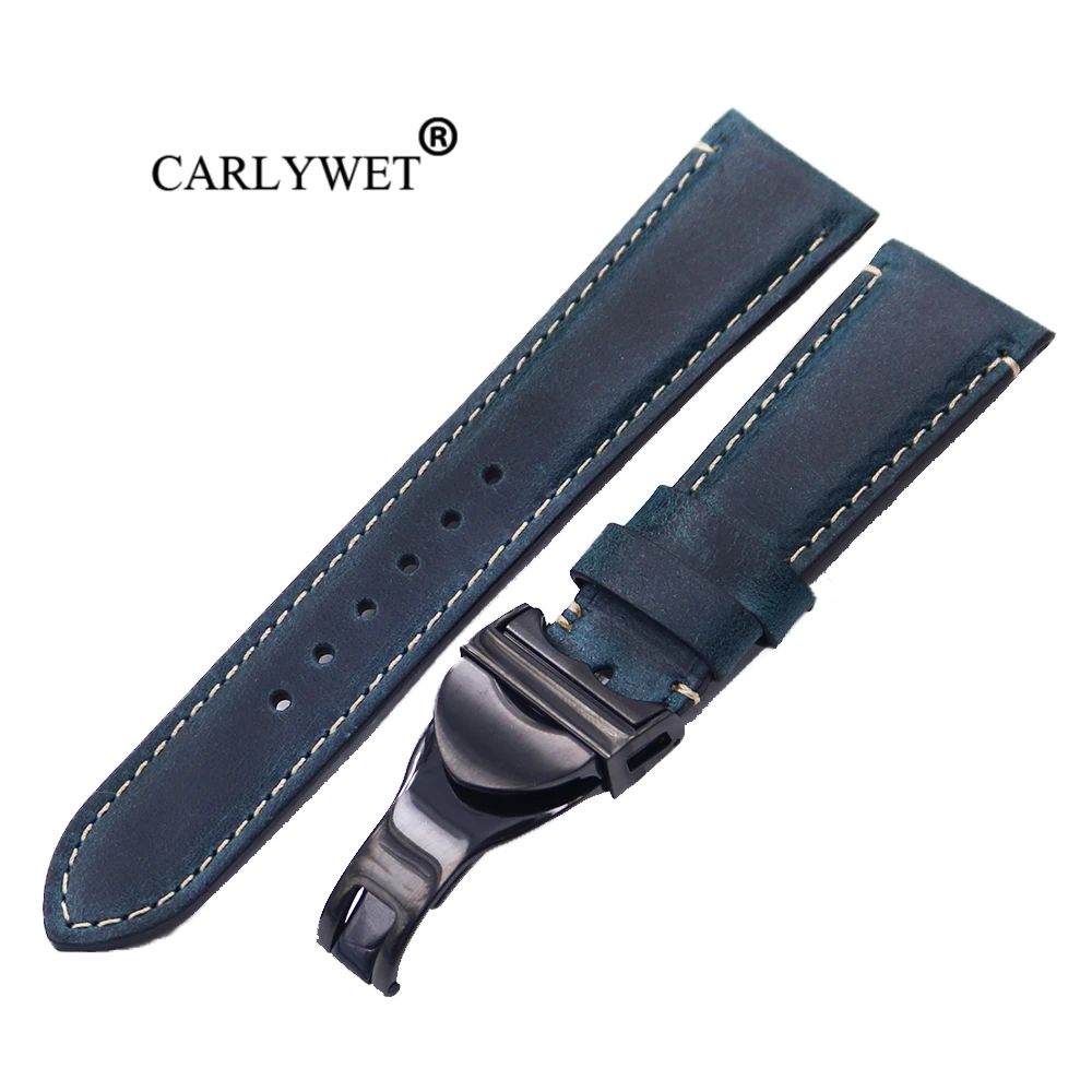 Ремешок для часов CARLYWET винтажный синий ремешок из натуральной кожи 22 мм IWC