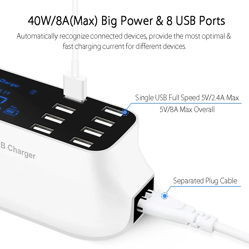 8 портов настенное зарядное устройство и usb-разветвитель адаптер 8A