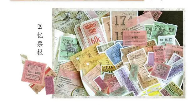 60pcs/pack Vintage English/Old Newspaper/Character/Memories Ticket Root/Seal/Magazine/Vintage Flower Letter Decorative Sticker - Цвет: see chart
