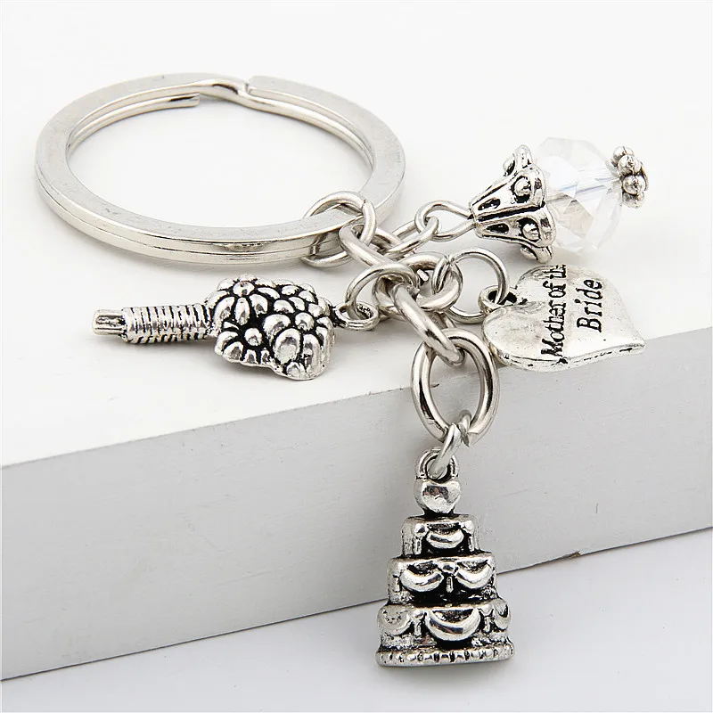 1pc Mother Of The Bride Key Chain Flower Cake KeyChain With Bead Women Men Married Jewelry Wedding Gifts E1670 | Украшения и