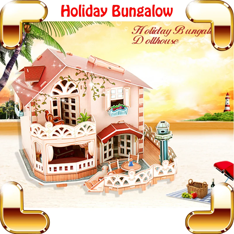 Красивый подарок бунгало кукольный домик 3D головоломки светодиодный ным