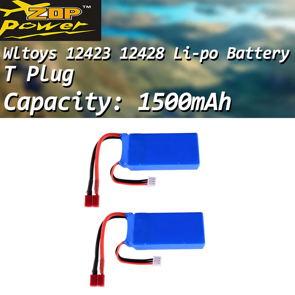 

2Pcs ZOP Power 7.4V 1500mAh 25C 2S Lipo Battery with T Plug For For Wltoys 12423 12428 RC Car Airplane Drone Helicopter Model