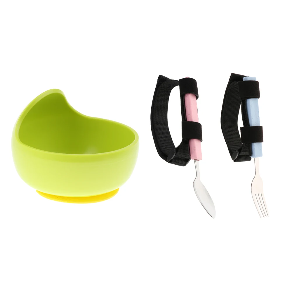

3pcs Hand Tremors Arthritis Elderly Utensil Eating Aid Spoon Fork Bowl Set