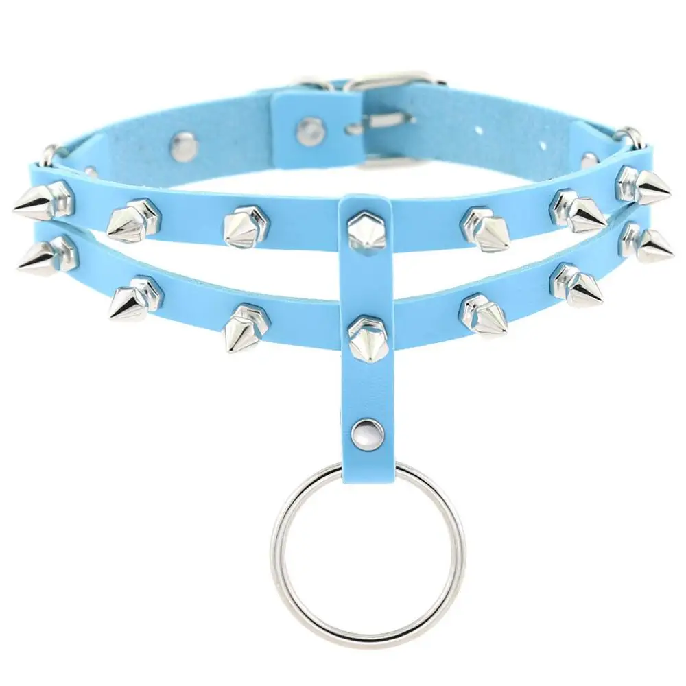 Light Blue KMVEXO, панк, Харадзюку, колье, готическое, серебряное, с заклепками, кожаный Готический воротник, для женщин, чокер, для девочек, эмо, темные, праздничные украшения - Окраска металла: Light Blue