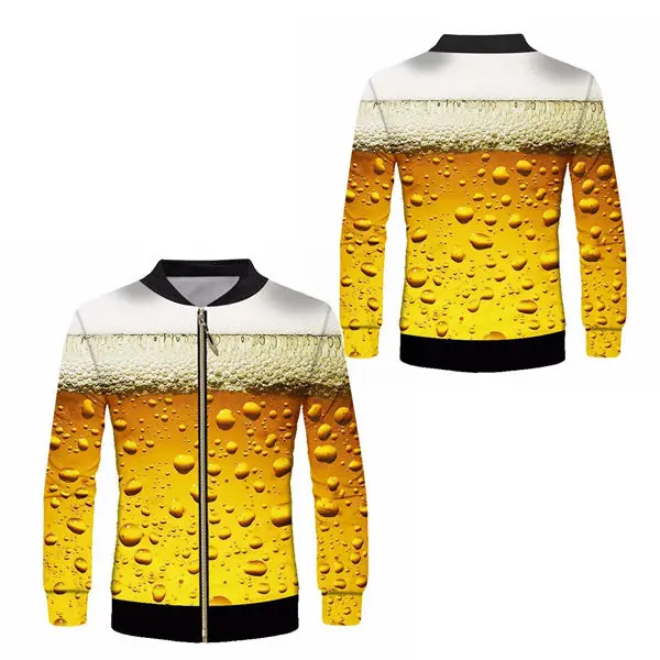 beer jackets Новинка, бейсбольные куртки на молнии с 3d принтом в виде золотой цепочки, мужская и женская уличная куртка в стиле хип-хоп, университетская куртка, пальто на заказ, S-6XL - Цвет: beer jackets