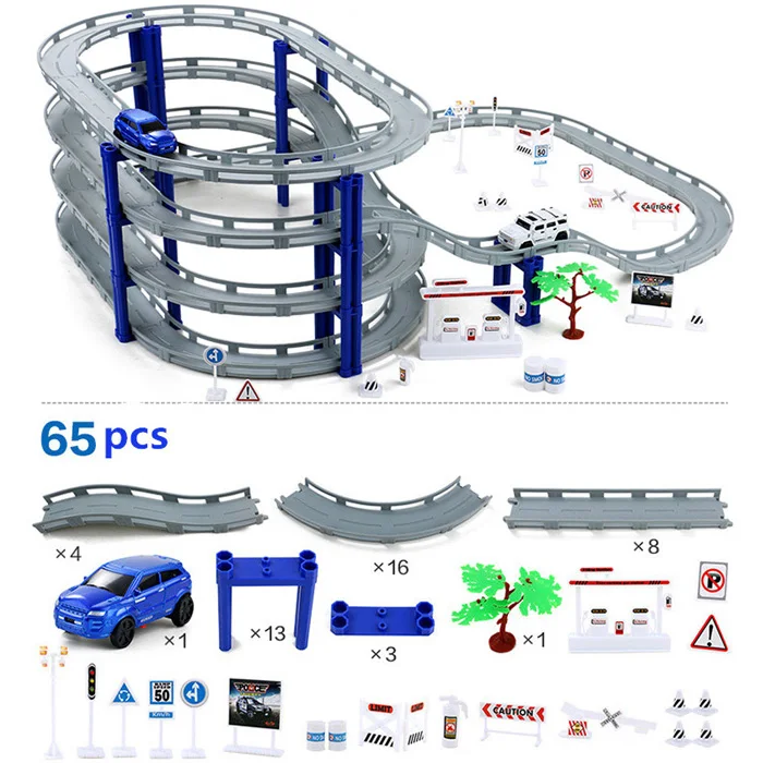65pcs set DIY электрический гоночный вагон детский поезд трек модель слот игрушка детская Гоночная машина мульти орбита автомобиль Рождественский подарок Пазлы для детей - Цвет: 65pcs set