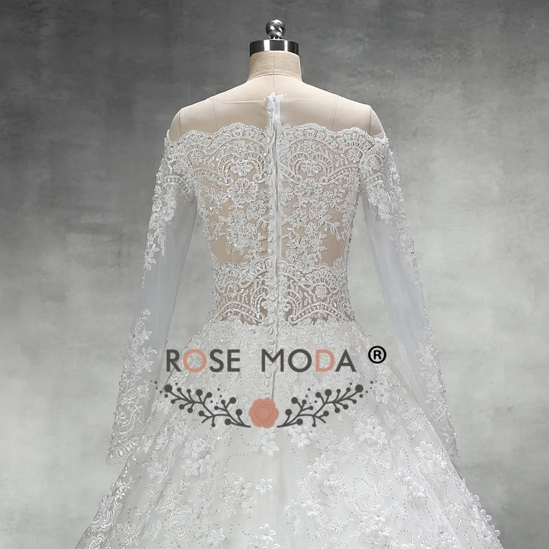 Роза Moda роскошное свадебное платье с длинными рукавами Турция 3D Цветы Кружева