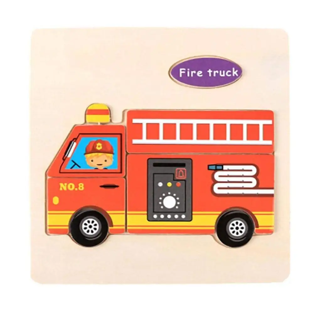 firetruck 1 шт. детские игрушки Мультяшные 3D детские игрушки-головоломки животные деревянные головоломки детские развивающие игрушки для детей подарок - Цвет: firetruck