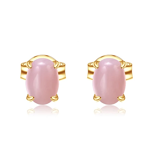 GoldColor GEM'S балет натуральный розовый опал драгоценный камень серьги Настоящее серебро 925 проба милые конфеты серьги гвоздики для женщин офисные ювелирные изделия - Цвет камня: GoldColor
