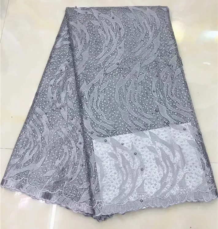 Серые бусины африканская французская кружевная ткань высокого качества с