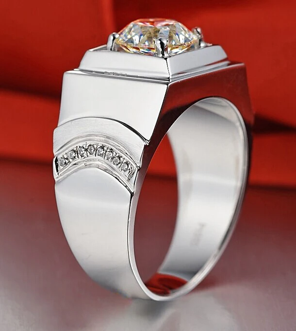 

Pure 18K White Gold Engagement Jewelry Men Ring 1CT Classical Diamond Ring Male Moissanite Gold Wedding Ring