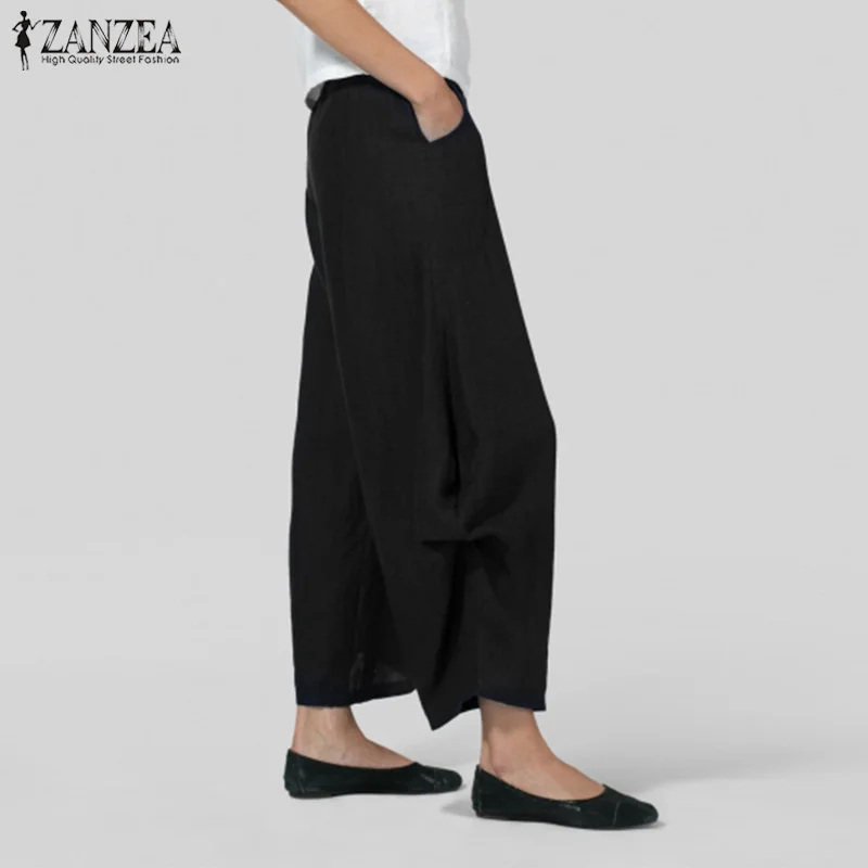 ZANZEA, женские широкие брюки, длинные брюки, женские брюки с оборками, женские брюки, нерегулярные уличные спортивные штаны размера плюс 5XL