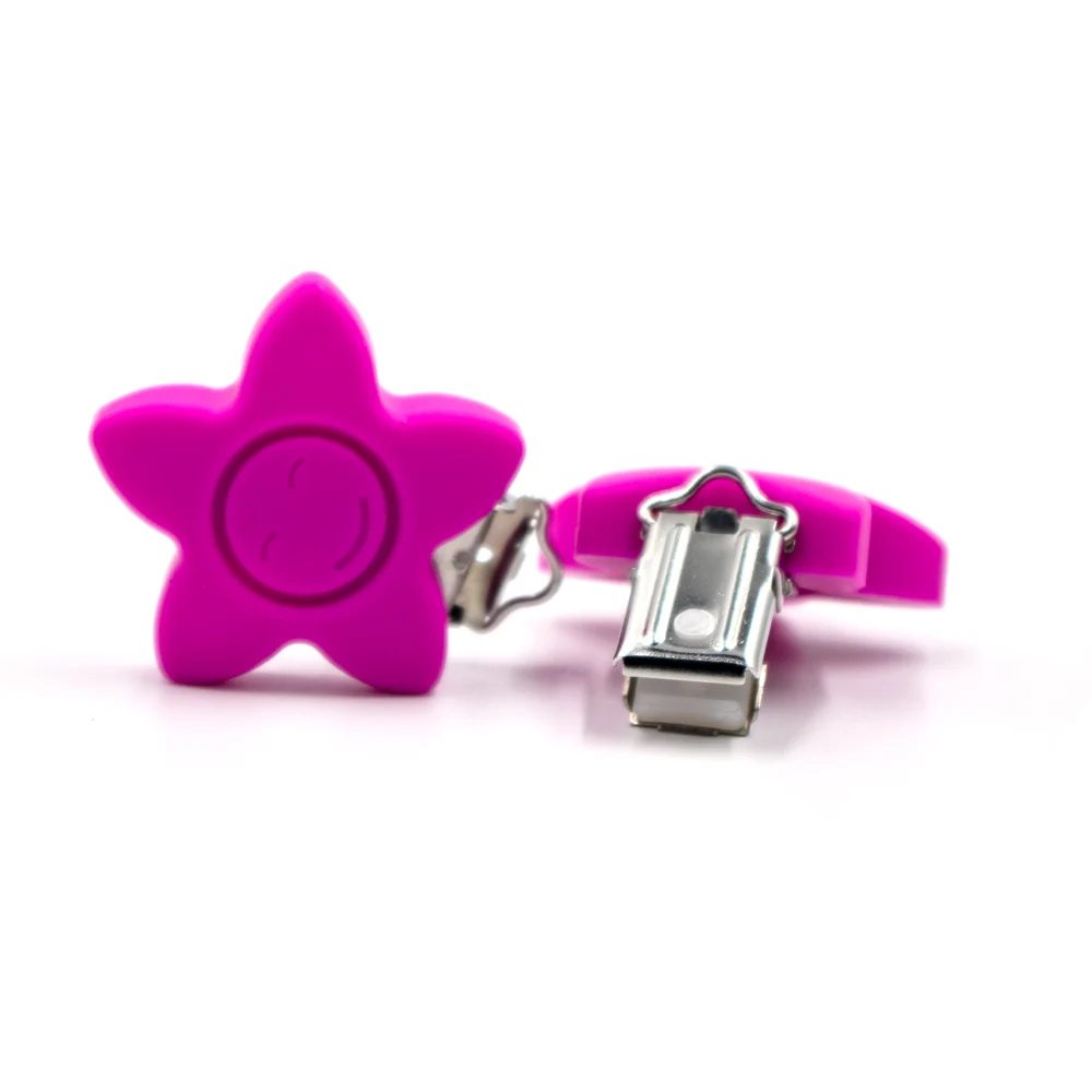 Fushia 3 шт. без БФА, силиконовый цветок улыбка лицо кольцо для соски Прорезыватель зажимы из нержавеющей стали DIY звезда ребенок уход игрушка клип пустышка держатель - Цвет: Fushia
