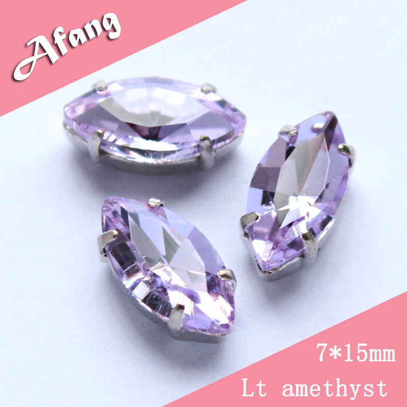 Отделка стразами Бесплатная доставка Аксессуары пришить Стразы Lt Аметист 7*15 мм