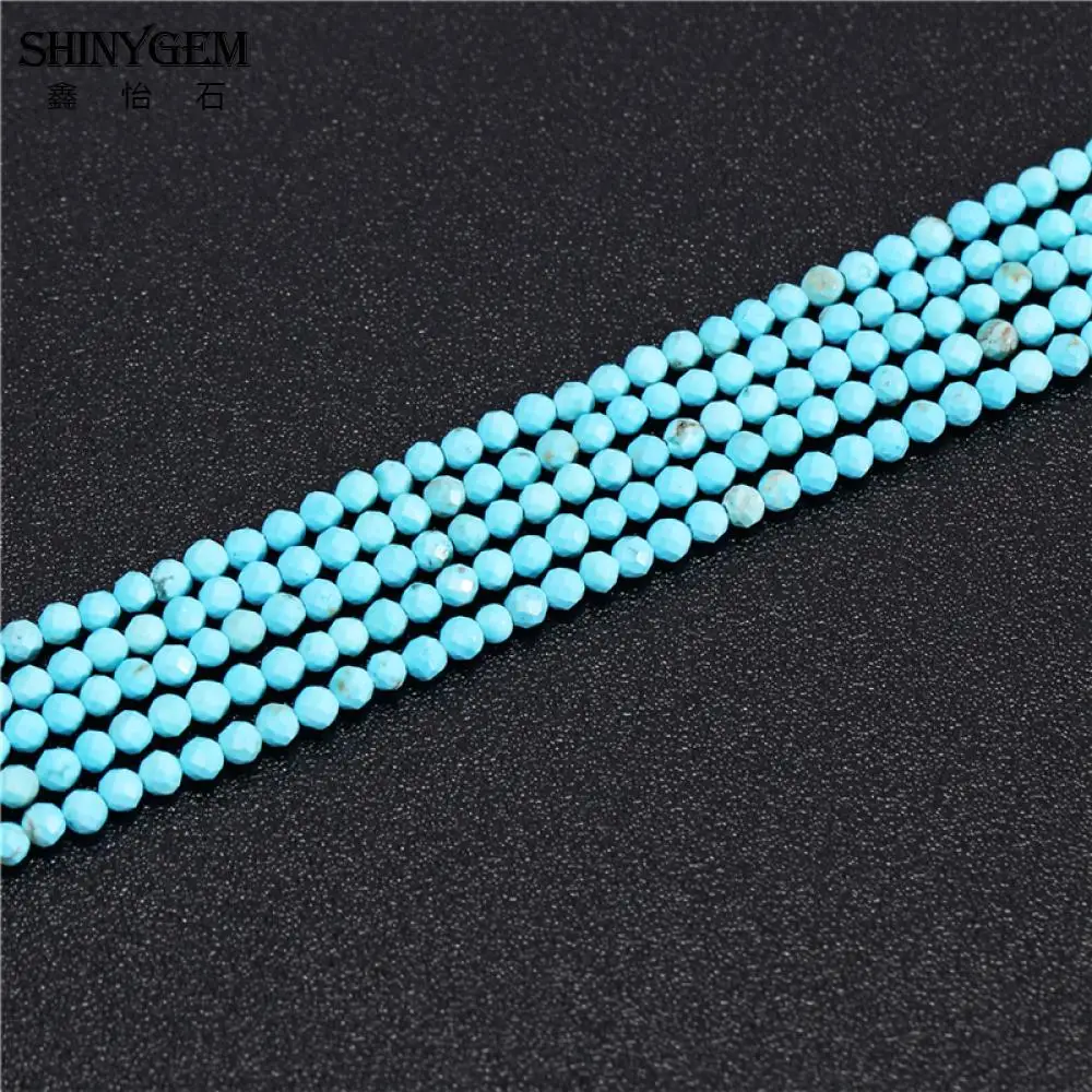Turquoise SHINYGEM 2 мм/3 мм граненые маленькие бусины Амазонит гранат тигровый глаз опал оптом много объемных натуральных каменных бусин для изготовления ювелирных изделий - Цвет: Turquoise