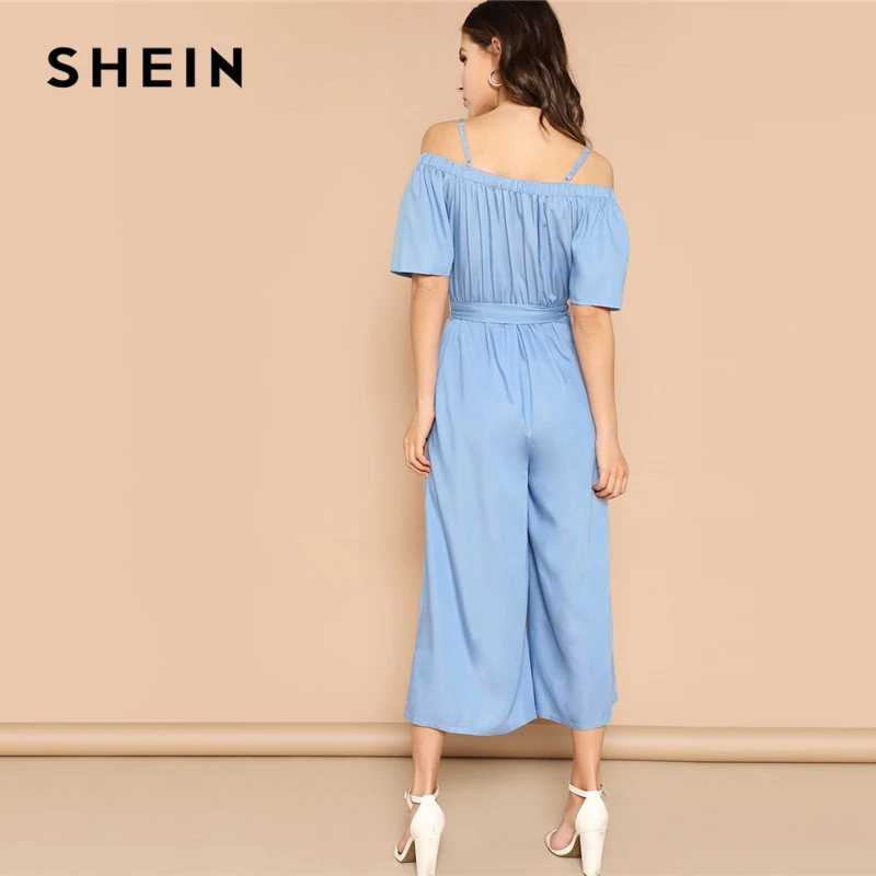 SHEIN Комбинезон С Открытыми Плечами Стильный Комбинезон Без Рукавов С Широкими Брюками