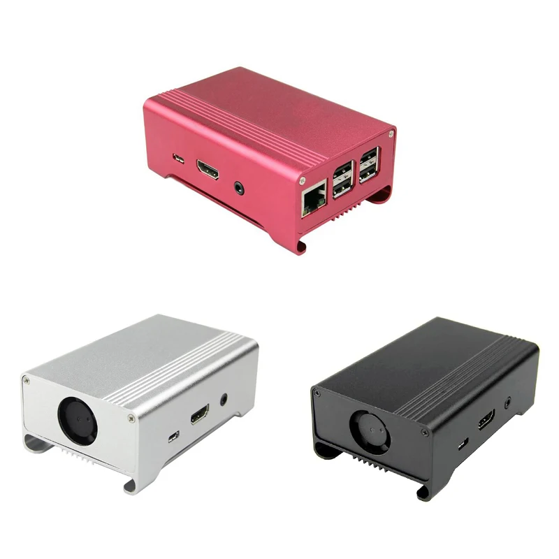 Алюминиевый Чехол Raspberry Pi 3 с вентилятором черный серебристый красный корпус из