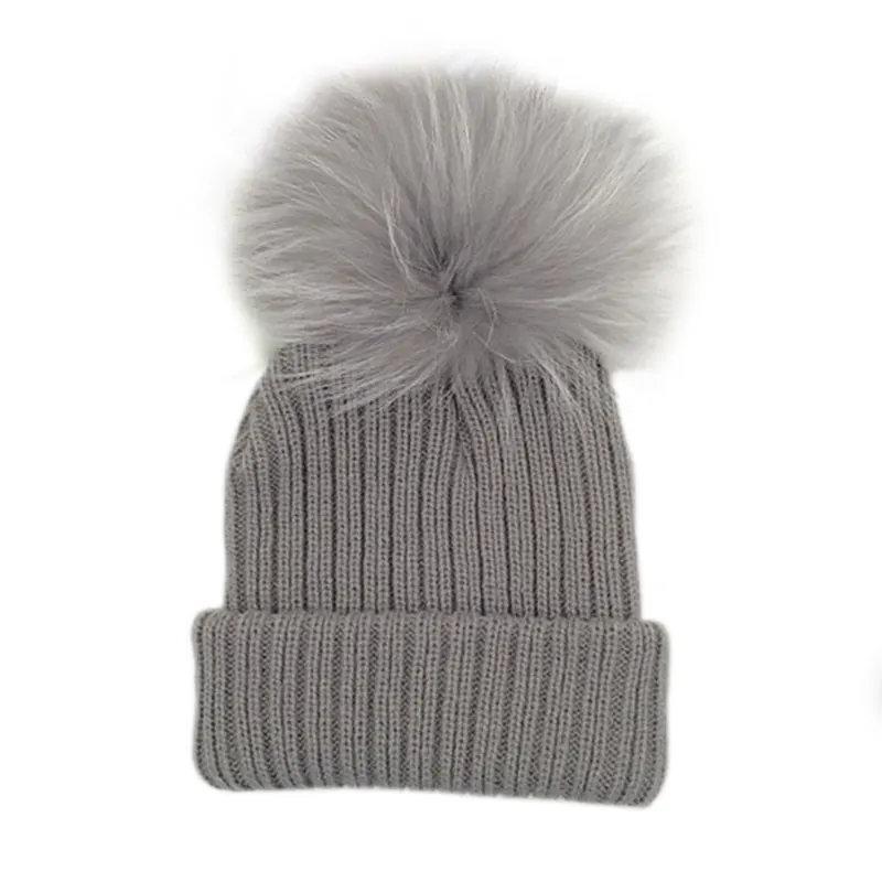 Children'S Winter Cotton Hat Fur Pom Kids Warm Knitting Cap Beanie Hats For Girls Boys Baby | Детская одежда и обувь