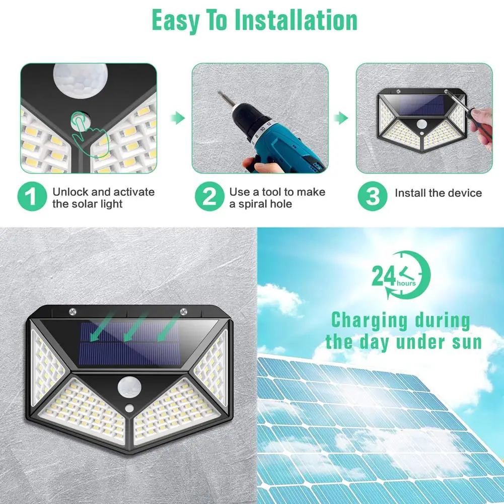 Новый горячий Солнечный настенный светильник инфракрасный датчик 100LED