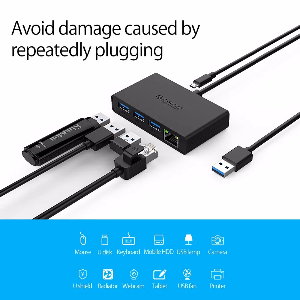 Концентратор ORICO USB 3 0 + Gigabit Ethernet мини концентратор для настольного компьютера Ofiice