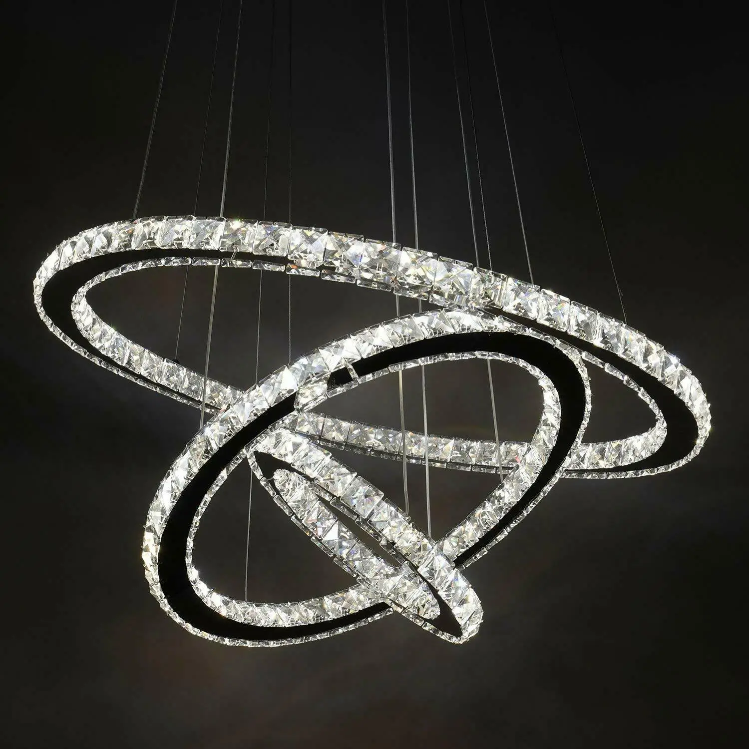 

HAIXIANG Modern LED K9 Crystal Chandelier Lights For Living Room Staircase Lighting Pendant Ceiling Lamp Fixtures Rings DIY Lamp