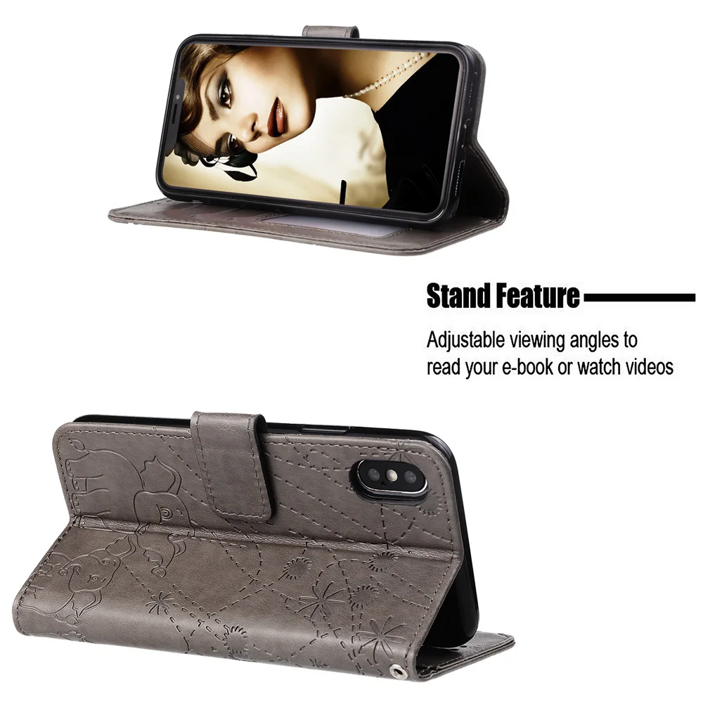 Чехол книжка из искусственной кожи с магнитным тиснением и милым слоником для