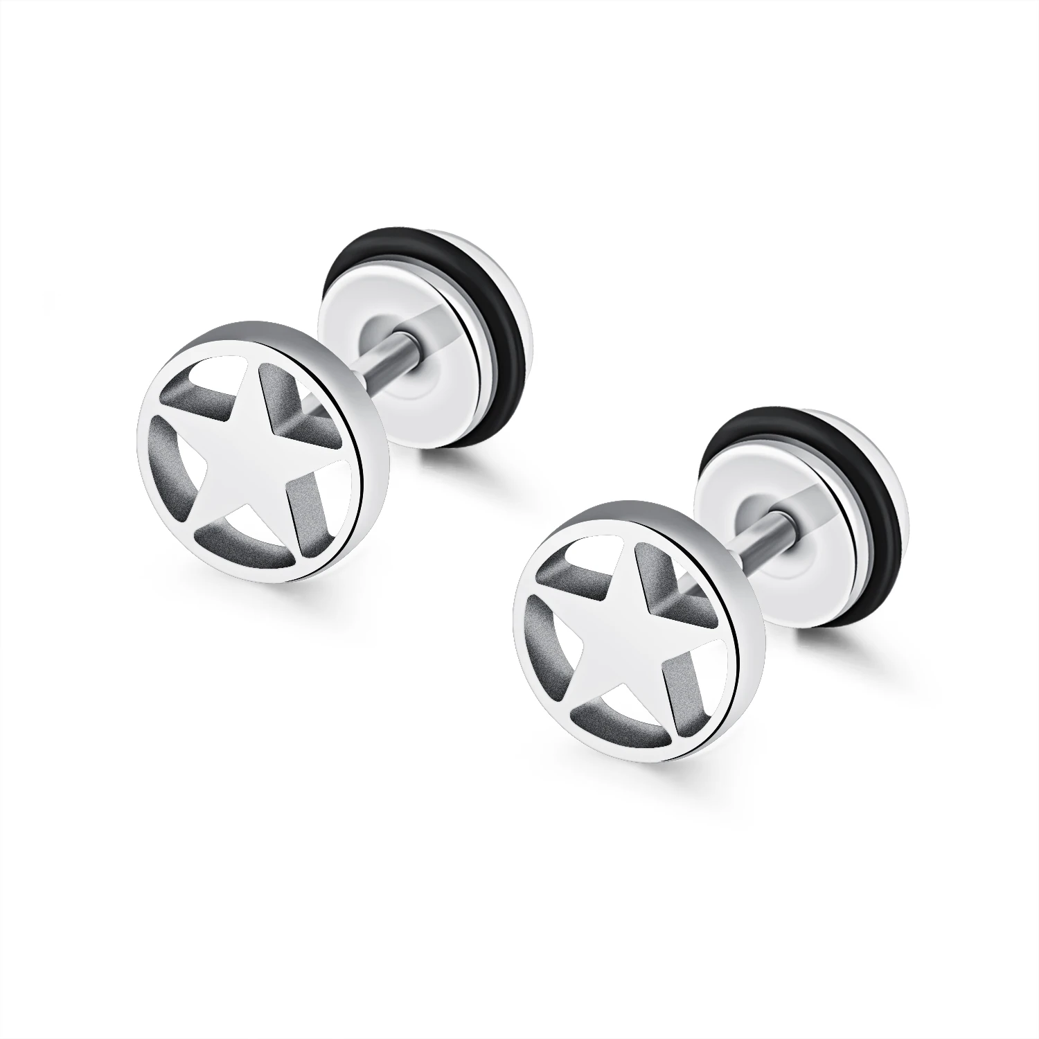 

Punk Style star Studs Titanium Round Stud Earrings Men's Jewelry Rock Gold color Unisex Stainless Steel Earring 3 Colors