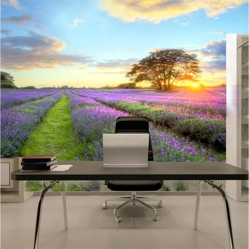 

beibehang photo wallpaper quality flash silver cloth TV sofa idyllic natural landscape lavender large mural wallpaper