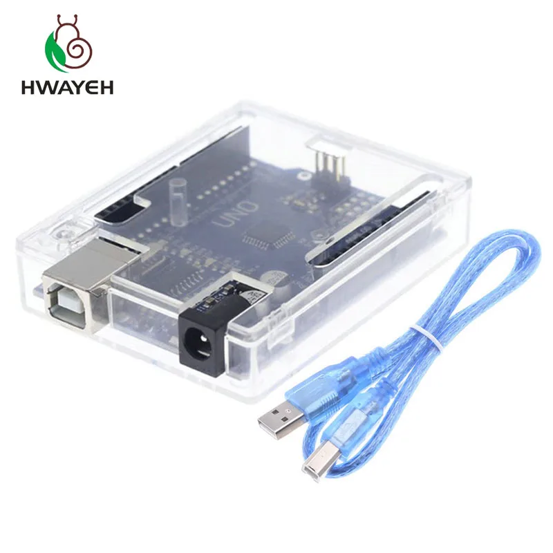 R3 With BOX Cable HWAYEH высокое качество один Комплект UNO R3 CH340G+ MEGA328P Чип 16 МГц для Arduino UNO R3 макетная плата+ USB кабель - Цвет: R3 With BOX Cable